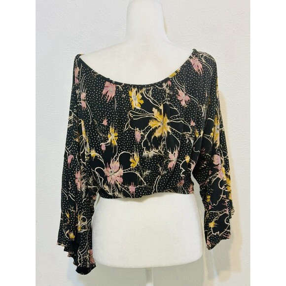 Free People Size M Last Time Floral Draped Blouse Boho Goth Whimsigoth Festival - Picture 8 of 14